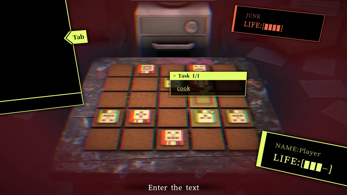 タイピング課題をクリアしてコマを移動（英語UI）